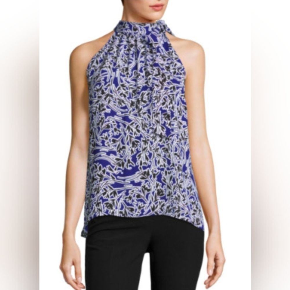 Floral Halter Neck Women Top - Blue and White